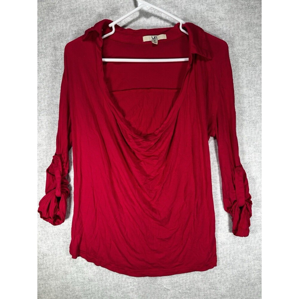 YA LOS ANGELES Magenta Pink Roll Tab Sleeve Scoop Neck Collar Knit Shirt Sz Sm